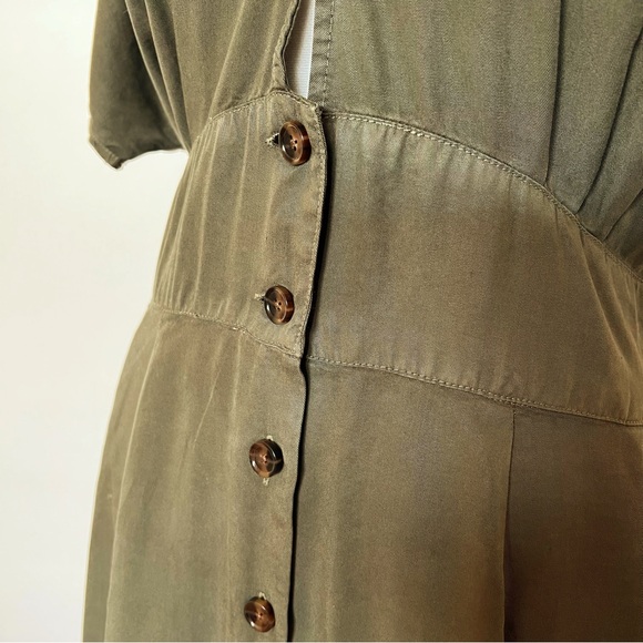 MARINE LAYER Camila Olive Green A-Line Button Front Mini Dress Boho Tie Waist - Picture 6 of 9